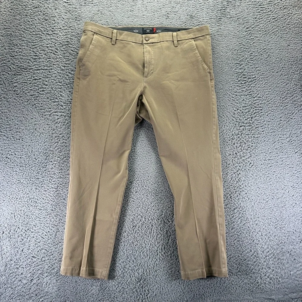 Dockers Smart 360 Flex Pant Mens 38x28 Brown Cotton Khakis Straight Leg Workwear